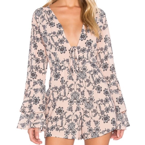 For Love & Lemons Pia Bell Sleeve Romper in floral print - Picture 1 of 5